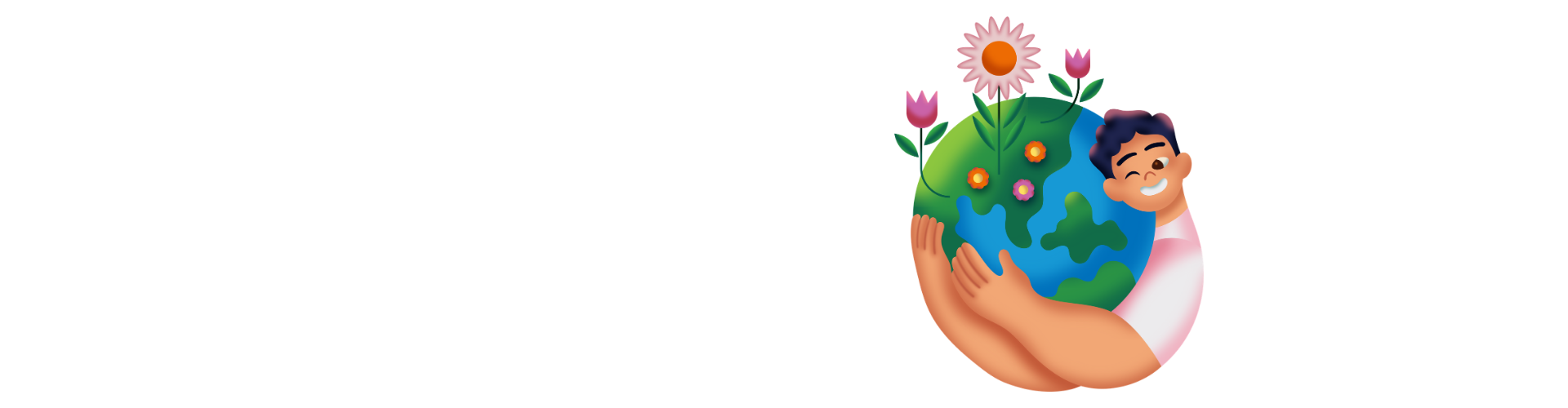 Baner z napisem „Edukacja” oraz ilustracją osoby obejmującej Ziemię z roślinami, symbolizującą troskę o środowisko i edukację ekologiczną.